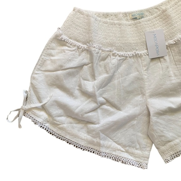 MODAPOSA NWT Catania White 100% Cotton Shorts with Ribbon Details Size Medium - Picture 6 of 12